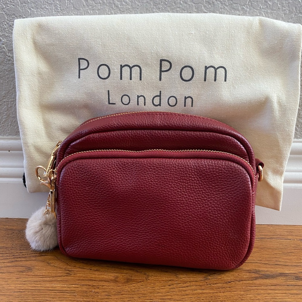 Pom Pom London Crimson Red Leather Crossbody Bag